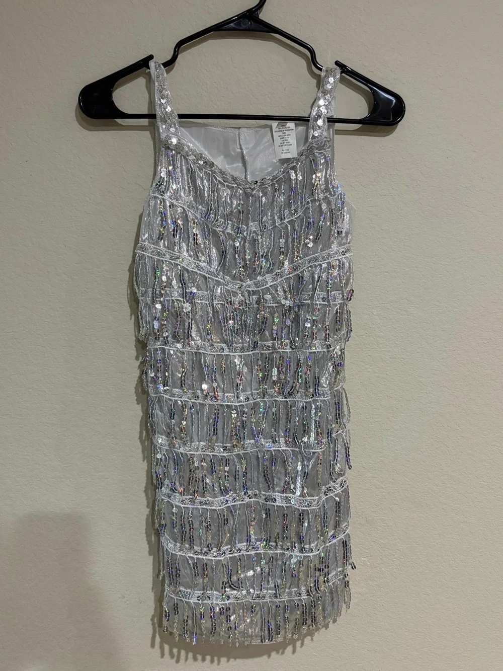 Target Womens Large Silver Flapper Costume Sequin Fringe Dress Halloween Disco